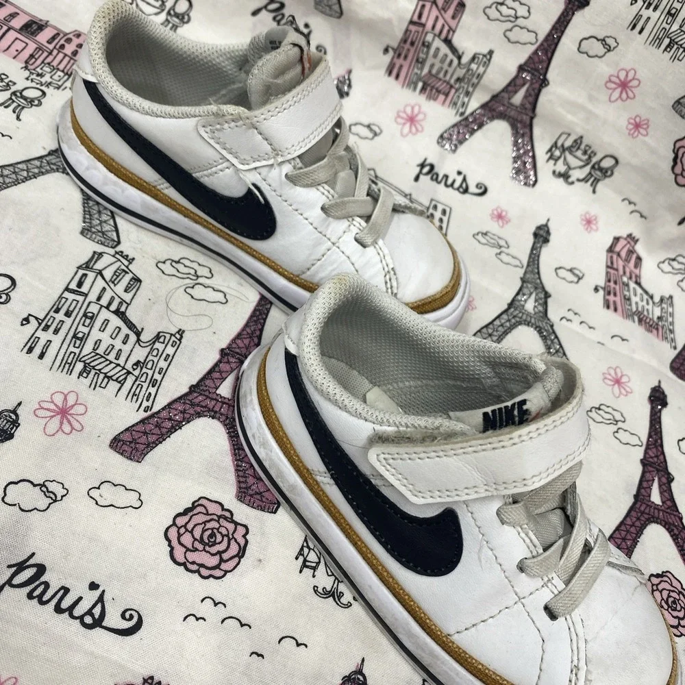 Nike Court Legacy Toddler Shoes Size 8C White, Black And Desert Ochre Colorway